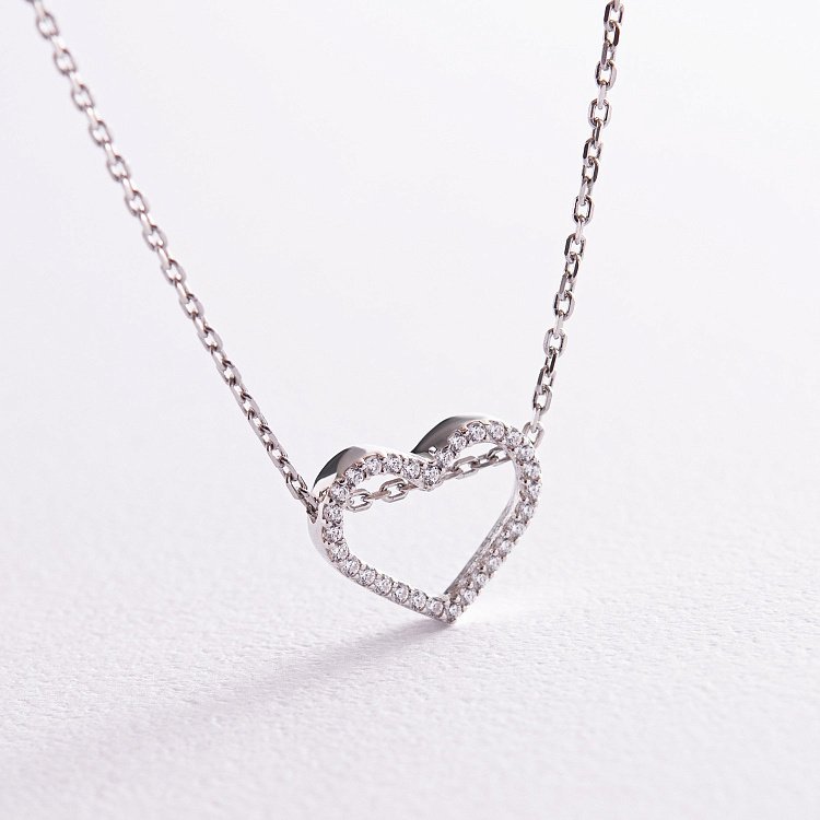 Серебряное колье "Сердечко" с фианитами 908-01004 от ювелирного магазина Оникс