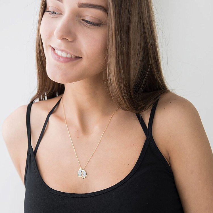 Золоте кольє "Ніжки" з фіанітами кол00819 від ювелірного магазину Онікс - 2