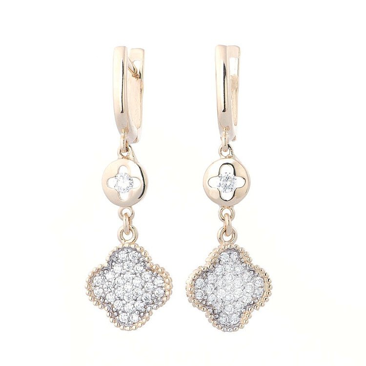 Золотые серьги "Клевер с фианитами" с04490 от ювелирного магазина Оникс
