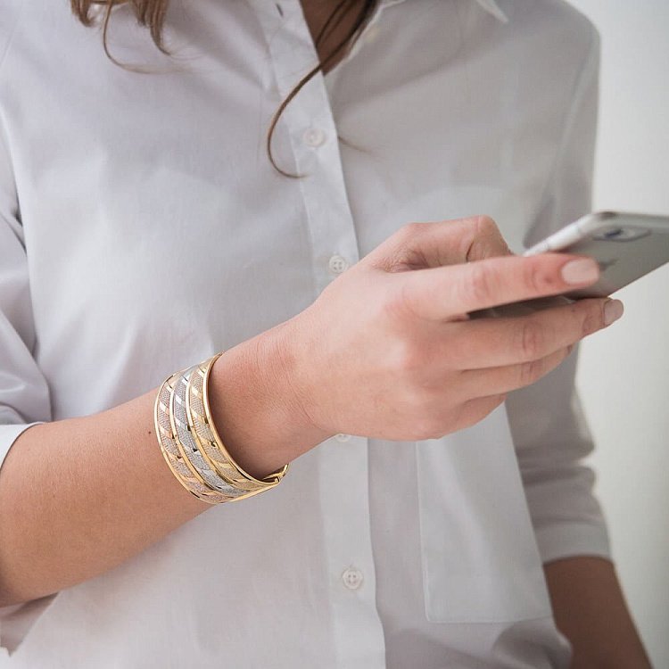 Женский браслет из желтого и белого золота с фианитами б01121 от ювелирного магазина Оникс - 3