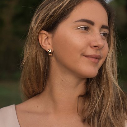 Золотые серьги - кольца без камней с05885 №7