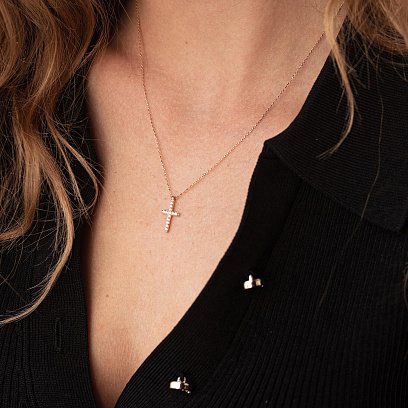 Колье "Крестик" в красном золоте (фианиты) кол02319 №2