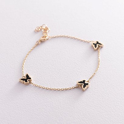 Браслет "Метелики" в жовтому золоті (емаль) б04443