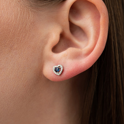 Золотые серьги - пусеты "Сердечки" (сапфиры, бриллианты) сб0508ca №8