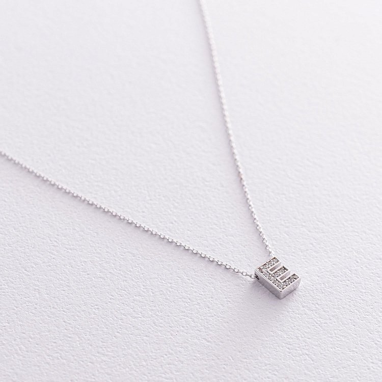 Кольє з буквою "Е" в білому золоті (фіаніти) кол01329Е від ювелірного магазину Онікс