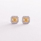 Золотые серьги - пусеты с белыми и желтыми бриллиантами сб0406nl от ювелирного магазина Оникс