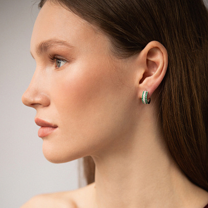 Золоті сережки - кільця зі смарагдами і діамантами  сб0582cha №2