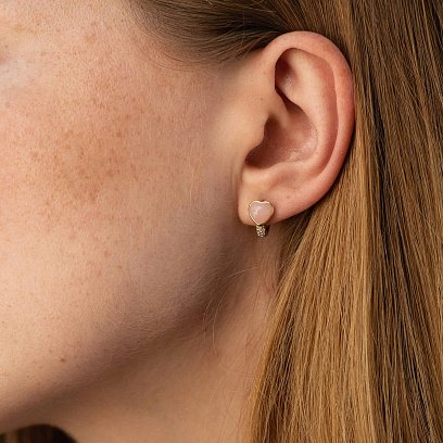 Золотые серьги "Сердечки" (розовый опал, бриллианты) сб0526sc №5