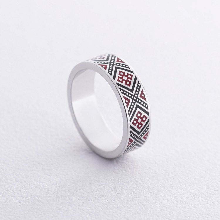 Золотое обручальное кольцо "Вышиванка" с эмалью 230141100 от ювелирного магазина Оникс - 2