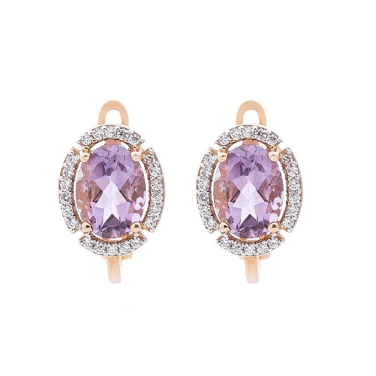 Золотые серьги (аметист, фианиты) с04681 от ювелирного магазина Оникс - 1