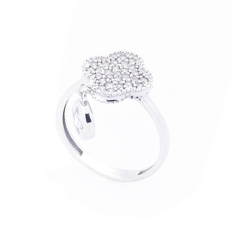 Золота каблучка "Конюшина" (фіаніти) к04977 від ювелірного магазину Онікс - 1