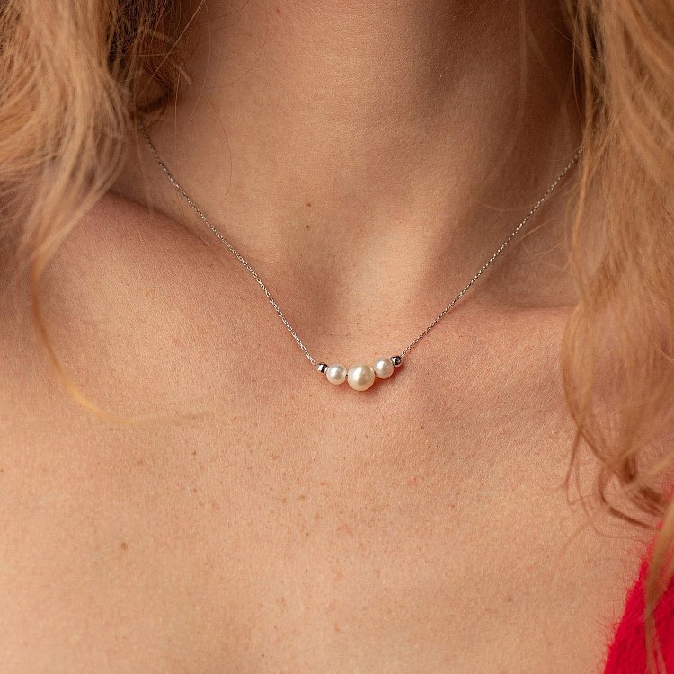 Кольє з кульками та перлами (біле золото) кол02404 від ювелірного магазину Онікс - 4