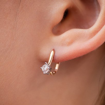 ﻿Золоті дитячі сережки з фіанітами с07602 №2