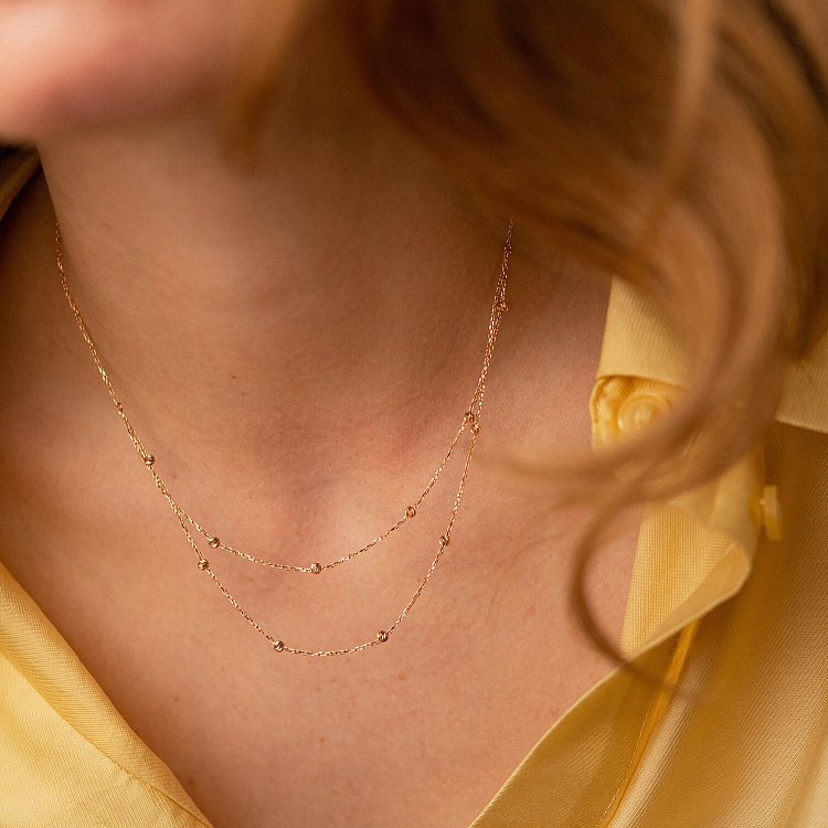 Двойное колье "Шарики" в красном золоте кол02346 от ювелирного магазина Оникс - 3