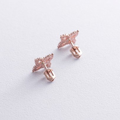 Сережки - пусети "Конюшина" з фіанітами (червоне золото) с08620 №5