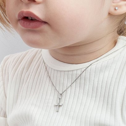 Крестик в белом золоте с бриллиантом 116841121 №4