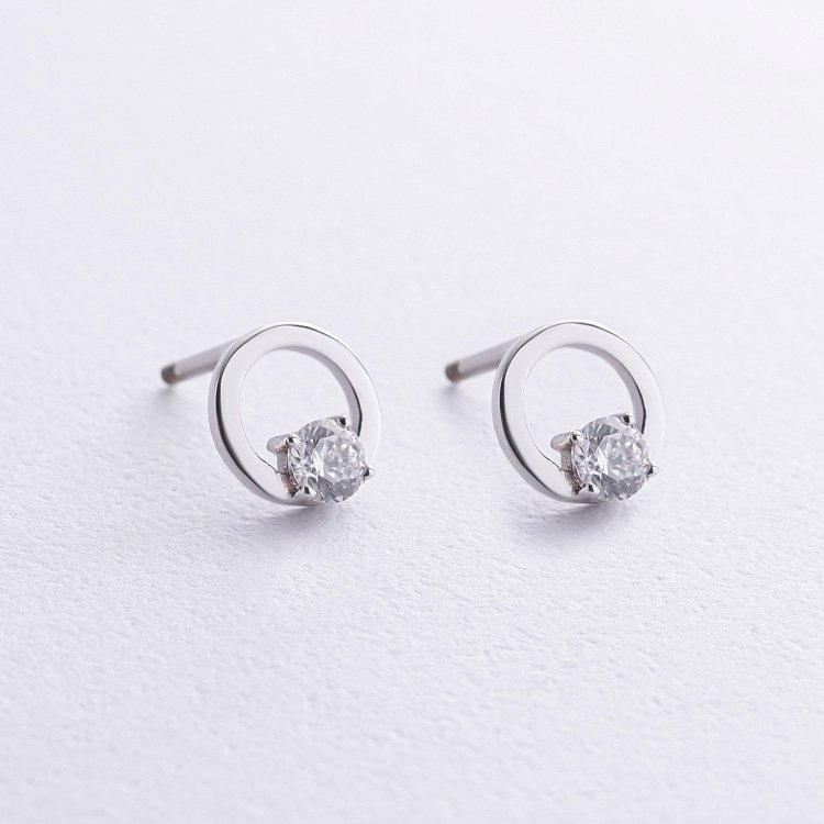 Серьги - пусеты "Круговорот" с фианитами (белое золото) с08785 от ювелирного магазина Оникс