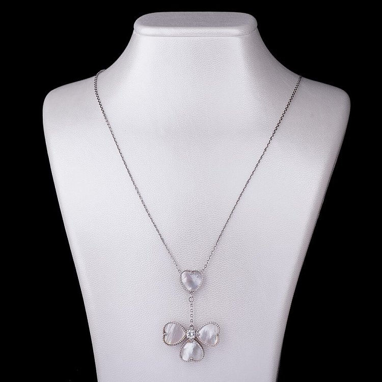 Родоване кольє "Конюшина" з перламутром (50см) 18188 від ювелірного магазину Онікс