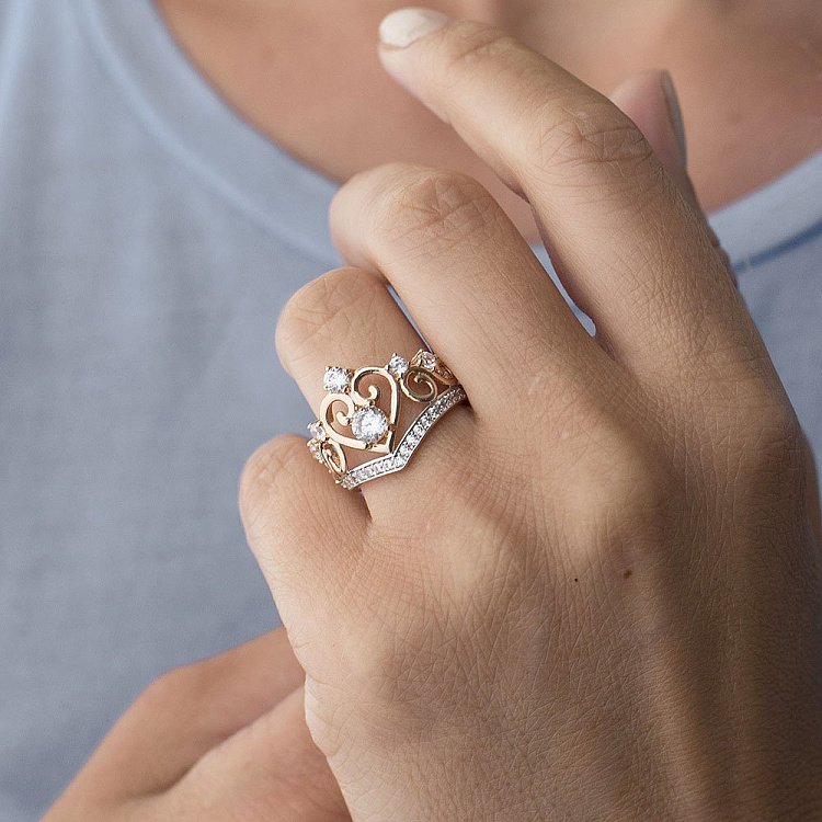 Ексклюзивна каблучка "Корона з фіанітами" к04987 від ювелірного магазину Онікс - 3