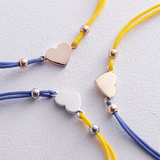Браслет "Українське серце" у червоному золоті (синя та жовта нитка) б05274 №5