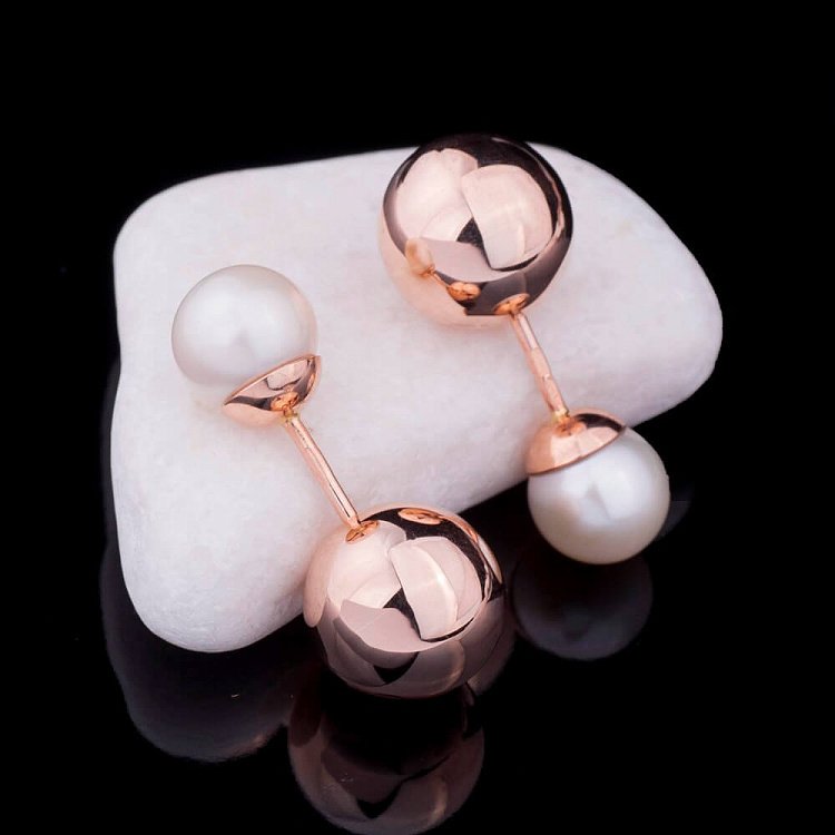 Сережки "Кульки" з культ. прісн. перлами с03440 від ювелірного магазину Онікс - 2