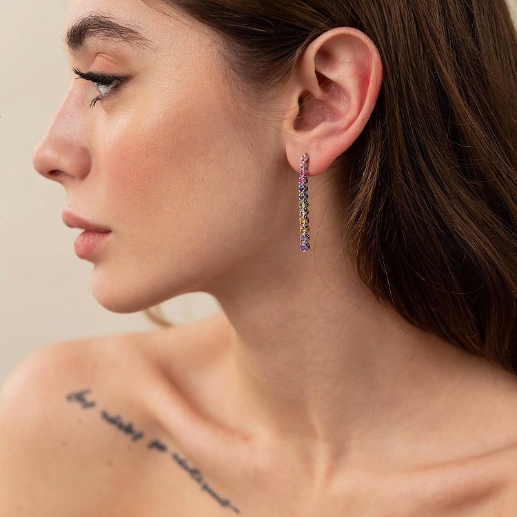 Золотые серьги - пусеты (сапфиры, цитрины, цавариты, аметисты) сб0439di от ювелирного магазина Оникс - 1