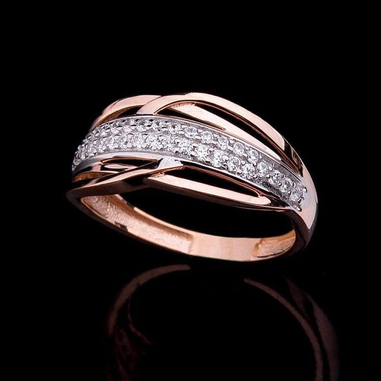 Золотое кольцо с фианитами к03956 от ювелирного магазина Оникс - 2