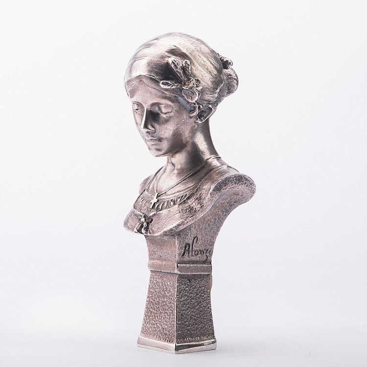 Серебряная фигура ручной работы "Бюст девушки в платке" сер00025 от ювелирного магазина Оникс - 4