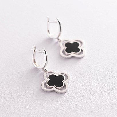 Сережки "Конюшина" в білому золоті (емаль) с07136