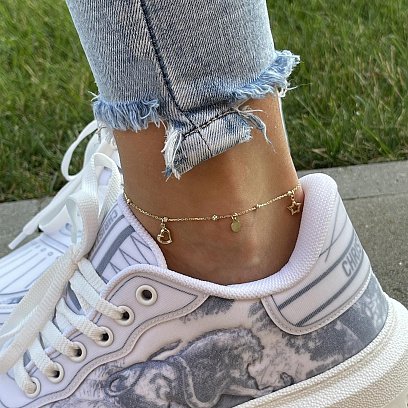 Золотий браслет "Сердечко і зірочка" на ногу б04878 №6