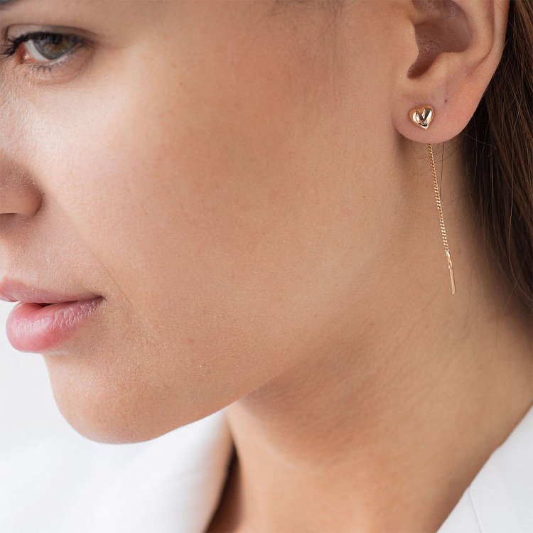 Золоті сережки-протяжки "Сердечка" с07055 від ювелірного магазину Онікс - 1