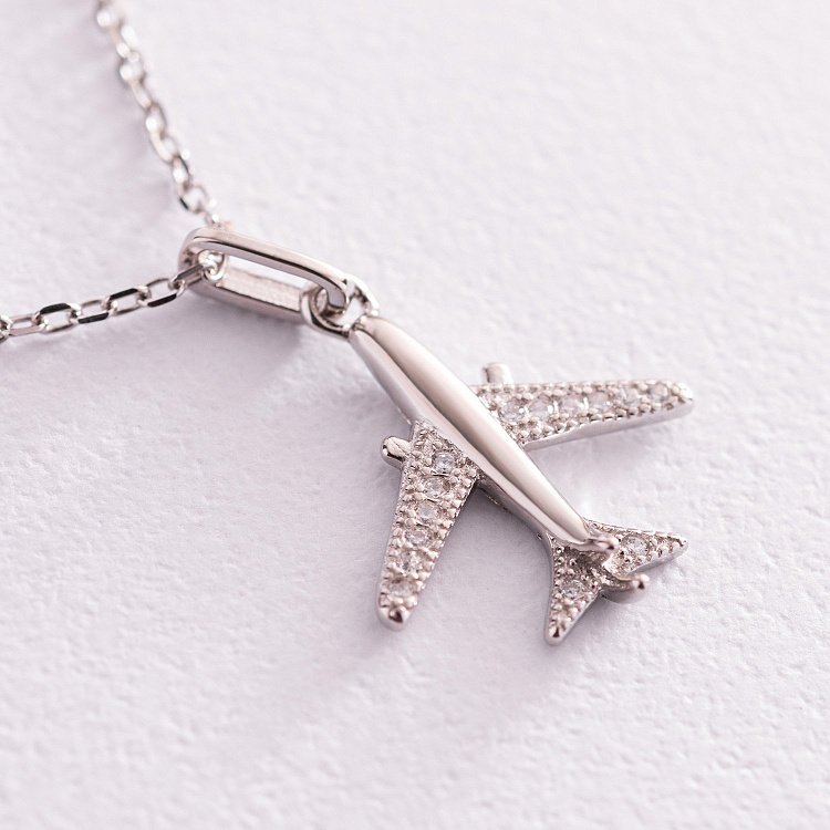 Срібне кольє "Літак" з фіанітами 181189 від ювелірного магазину Онікс - 2