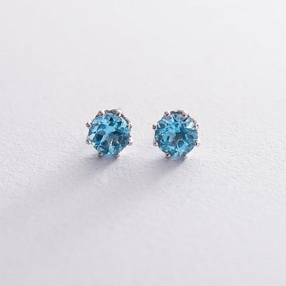 Золоті сережки - пусети (блакитний топаз) с06675 №3