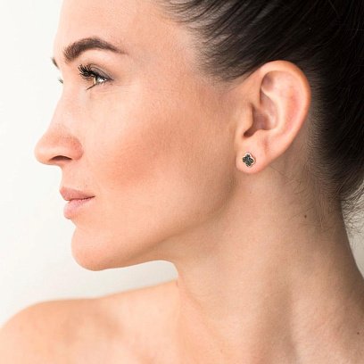 Золоті сережки-пусети "Конюшина" з чорними фіанітами с05620 №5