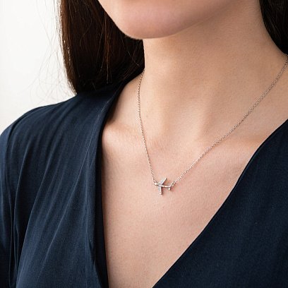 Серебряное колье "Самолетик" с фианитами 181127 №3