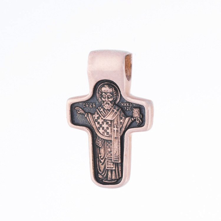 Золотой православный крест "Спас Нерукотворный. Святитель Николай Чудотворец" п00619 от ювелирного магазина Оникс - 1