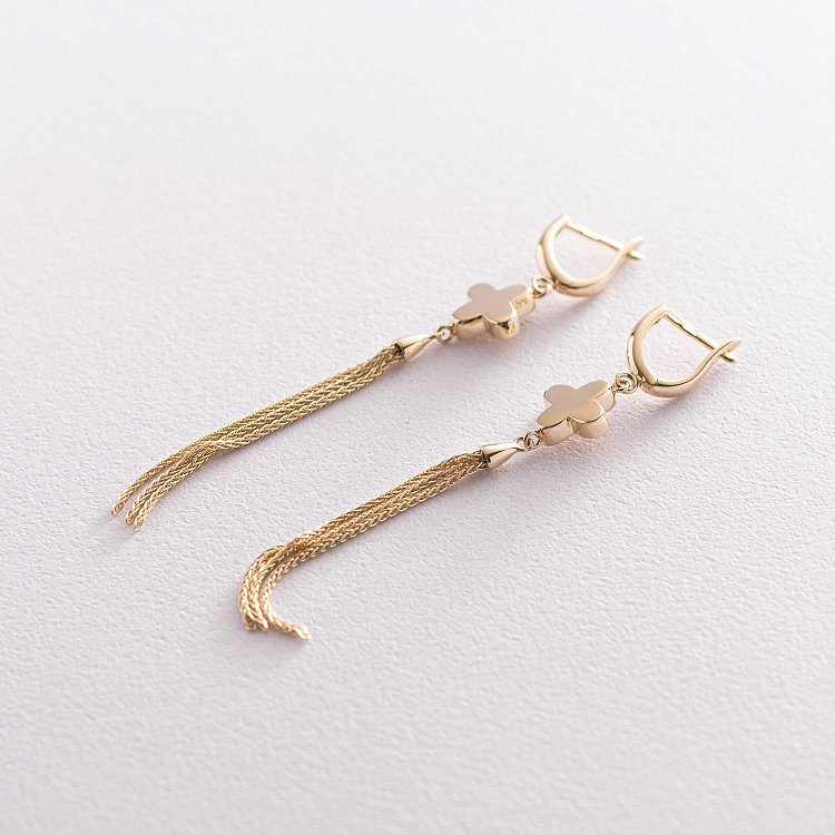 Серьги "Клевер" в желтом золоте с07135 от ювелирного магазина Оникс - 5