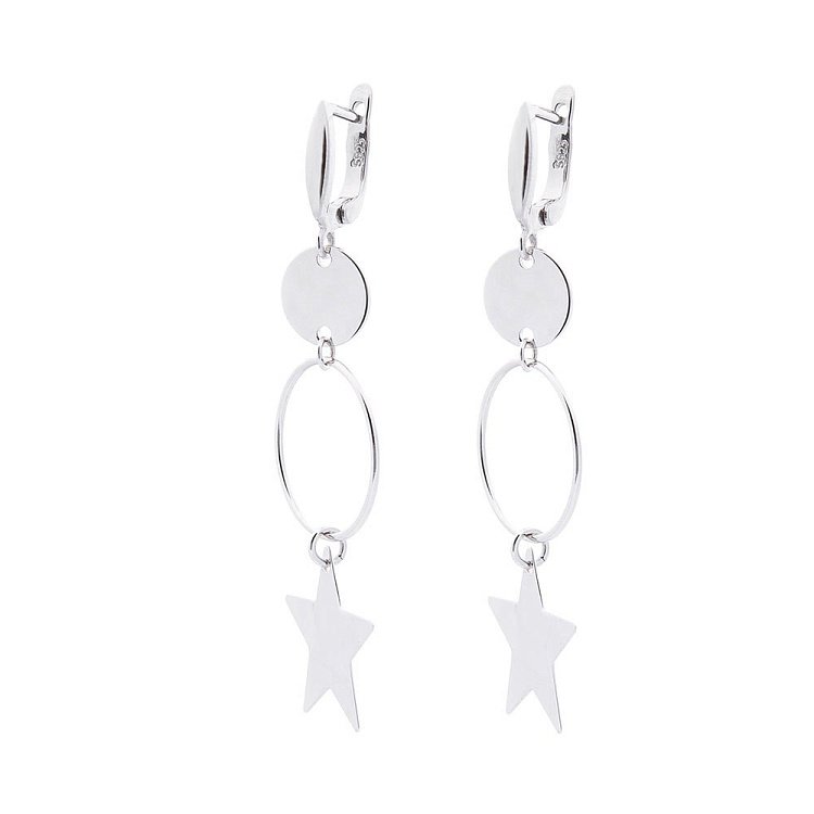 Срібні сережки із зірочками і колечками 122319 від ювелірного магазину Онікс - 1
