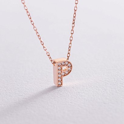 Кольє з буквою "Р" в червоному золоті (фіаніти) кол01255Р №6