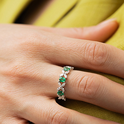 Золота каблучка "Конюшина" зі смарагдами та діамантами кб0671ca №5