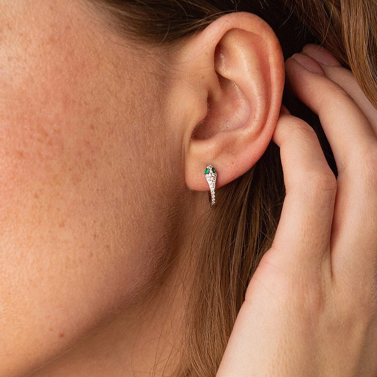 Золоті сережки "Змії" з діамантами та смарагдами сб0434ca від ювелірного магазину Онікс - 5