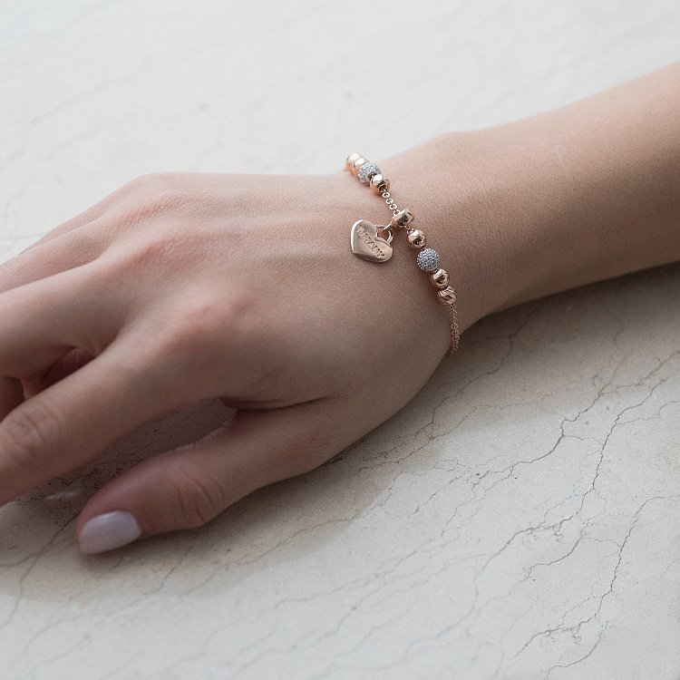 Золотий браслет "Сердечко" з фіанітами б03733 від ювелірного магазину Онікс - 1