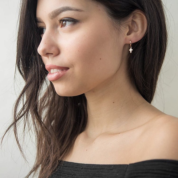 Золоті сережки "Хрестики" (фіаніти) с04416 від ювелірного магазину Онікс - 3