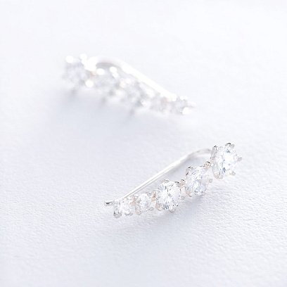 Серебряные серьги - клаймберы с фианитами 121619 №6