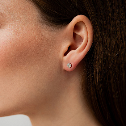 Золоті сережки - пусети "Квіточки" з діамантами сб0669ca №4