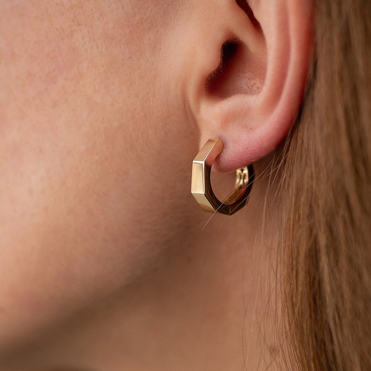 Сережки - кільця "Bruna" у жовтому золоті с08944 від ювелірного магазину Онікс - 1