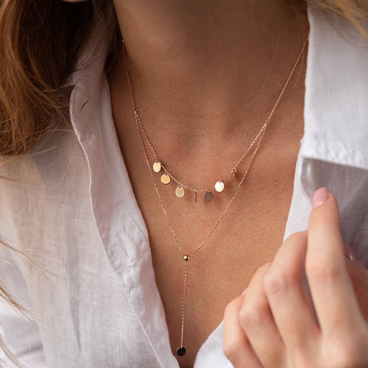 Двойное колье - галстук "Монетки" в красном золоте кол02284 от ювелирного магазина Оникс - 8