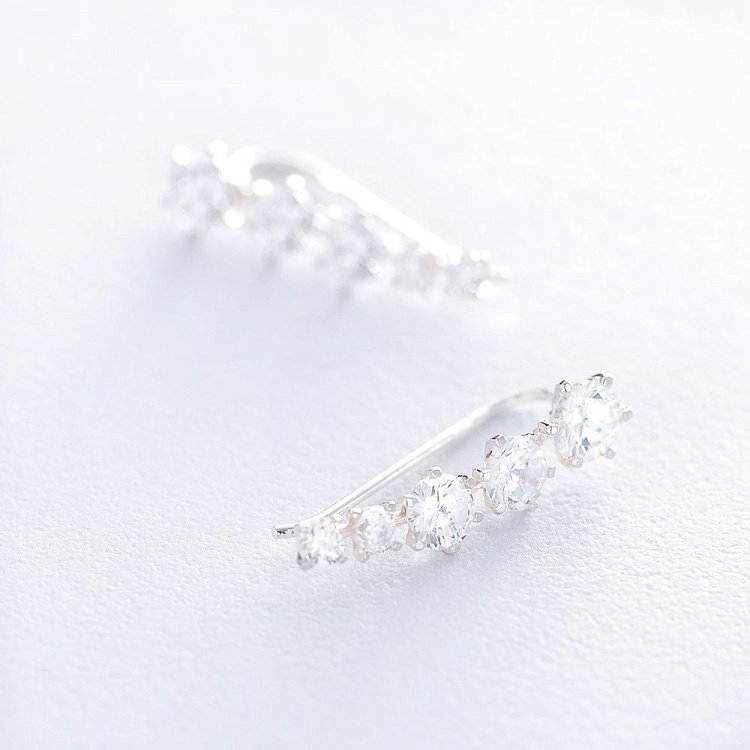 Серебряные серьги - клаймберы с фианитами 121619 от ювелирного магазина Оникс - 5