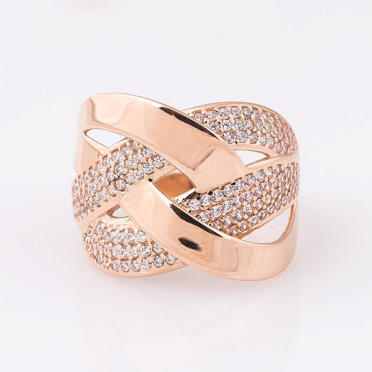 Золота каблучка з фіанітами к04185 від ювелірного магазину Онікс - 2