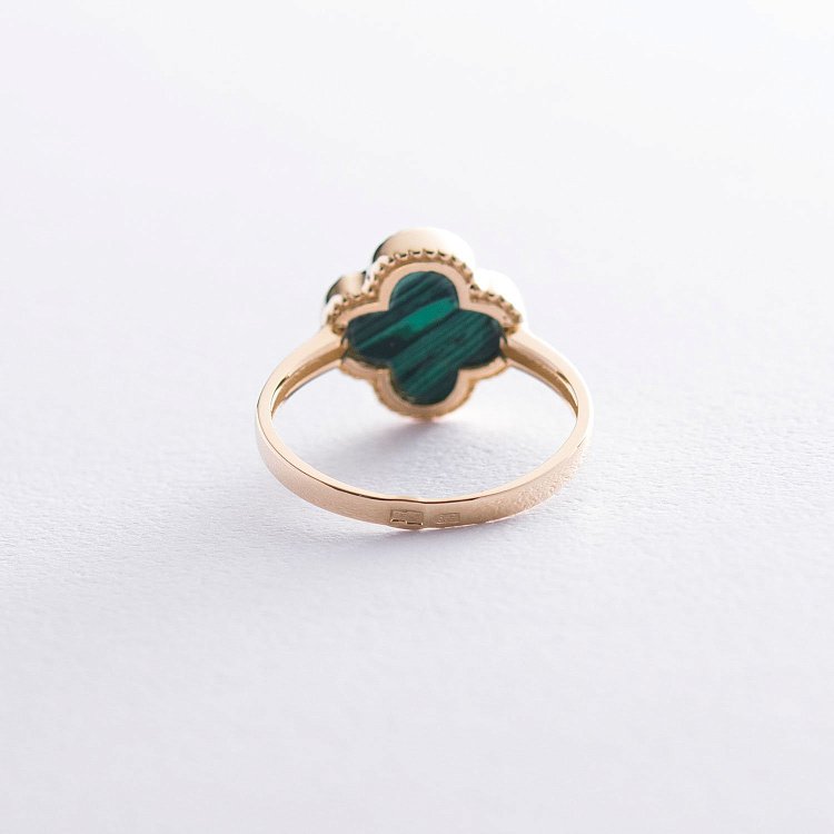 Кольцо "Клевер" в желтом золоте (малахит) к06624 от ювелирного магазина Оникс - 6